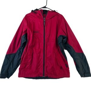 Columbia Rain Jacket Mens Size Medium Lightweight Packable Windbreaker Red Black